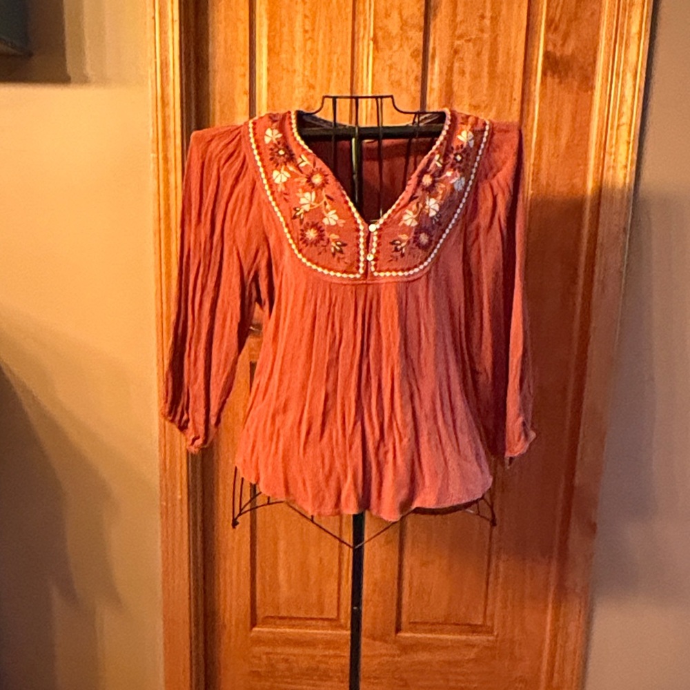 Embroidered Rust Women's Top